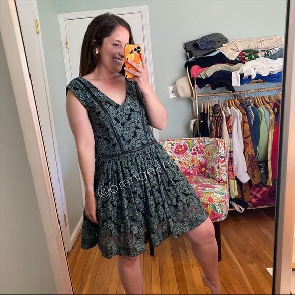 ALEXIS Green Black Floral Tulle Skirt Mini Dress Medium - Picture 6 of 15